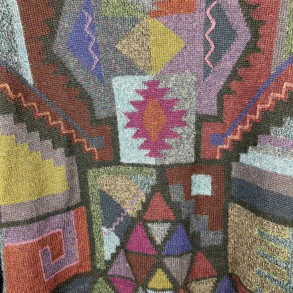 Caamano Peruvian Alpaca Hand-Knit Cardigan Sweater Multicolor Art to Wear Sz M - Picture 10 of 10